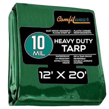 Comfitwear 10 MIL Heavy Duty Multi-Purpose Tarp Cover Rust Proof Waterproof Reinforced Edges Green/Black MTGB-1220